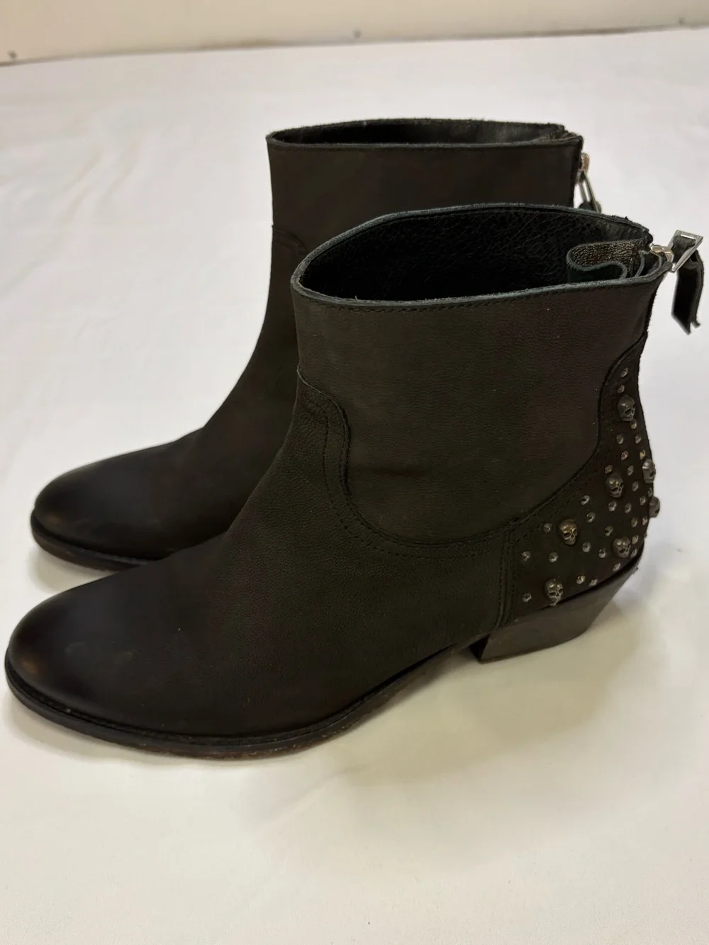 Zadig & Voltaire Teddy Black Leather Skull Studded Ankle Boots Women’s 39 - Picture 5 of 14